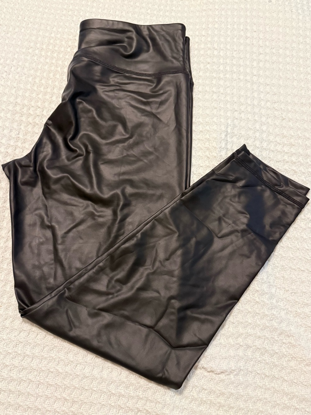 DKNY Sport Faux Leather Look Leggings Women’s Large Black High Rise Stretch